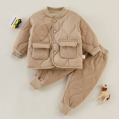 Mayoreo Traje de pantalón y top sólido casual de invierno para niño pequeño Beige 4-5 años