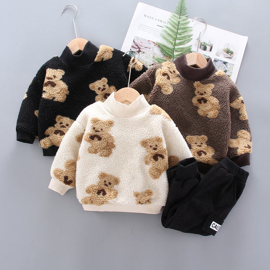 Mayoreo Sudaderas y pantalones con estampado de oso de 2 piezas para niño pequeño Blanco 18-24 meses