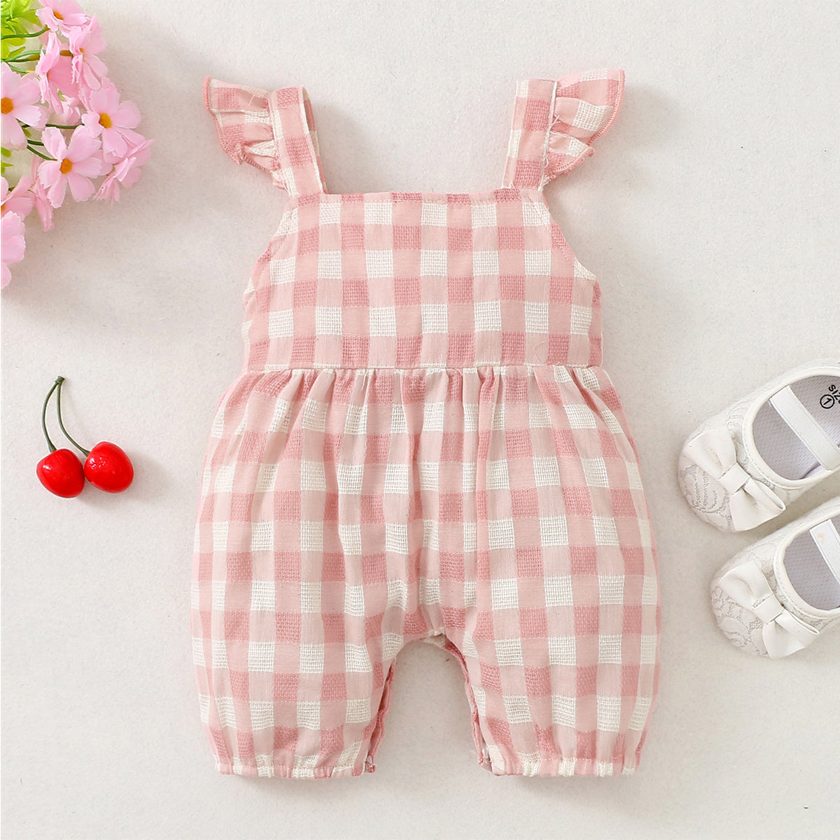 Mayoreo Body con volantes a cuadros para bebé niña 9-12 M Rojo blanco