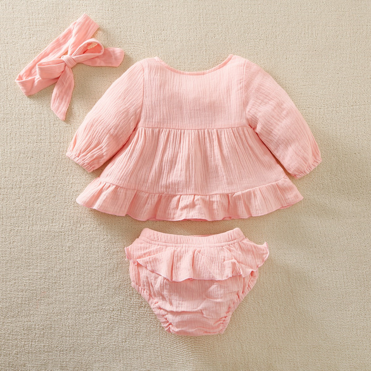 Mayoreo Baby Girl Ruffle Top And Pant There Piece With belt Rosado 9-12 M