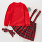 Mayoreo Kid Girl Top de color liso y falda con tirantes a cuadros rojo 4-5 años