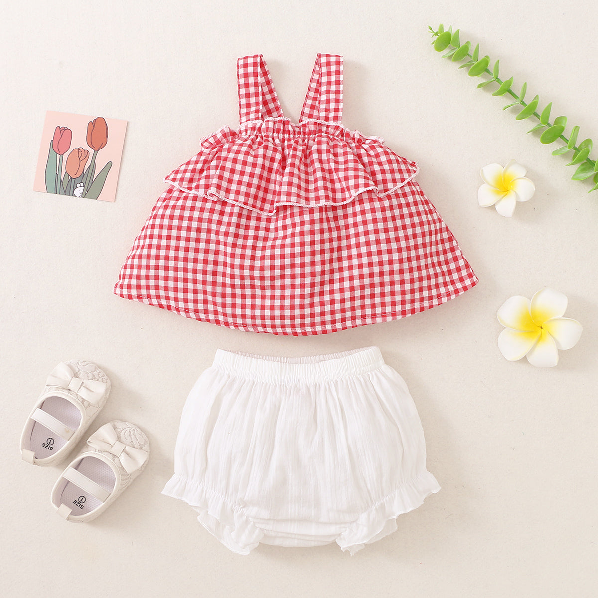 Mayoreo Baby Girl Cute Ruffle Halter Top Shorts de dos piezas 12-18 M Rojo blanco