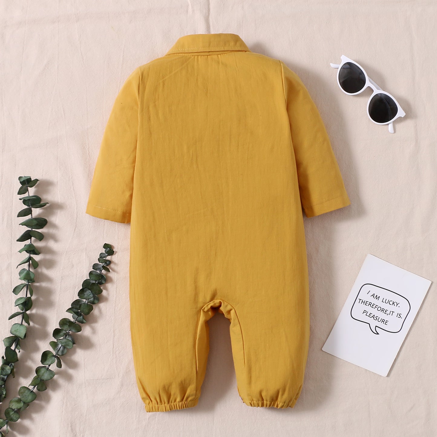 Mayoreo Mono de manga larga con cuello de camisa liso informal para bebé niño hibobi Amarillo 12-18 meses