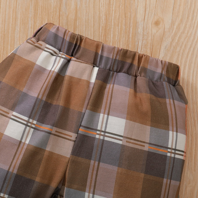 Mayoreo Pantalones con estampado de cuadros y sudadera con capucha y bloque de color con estampado de letras para niño pequeño marrón 12-18 meses