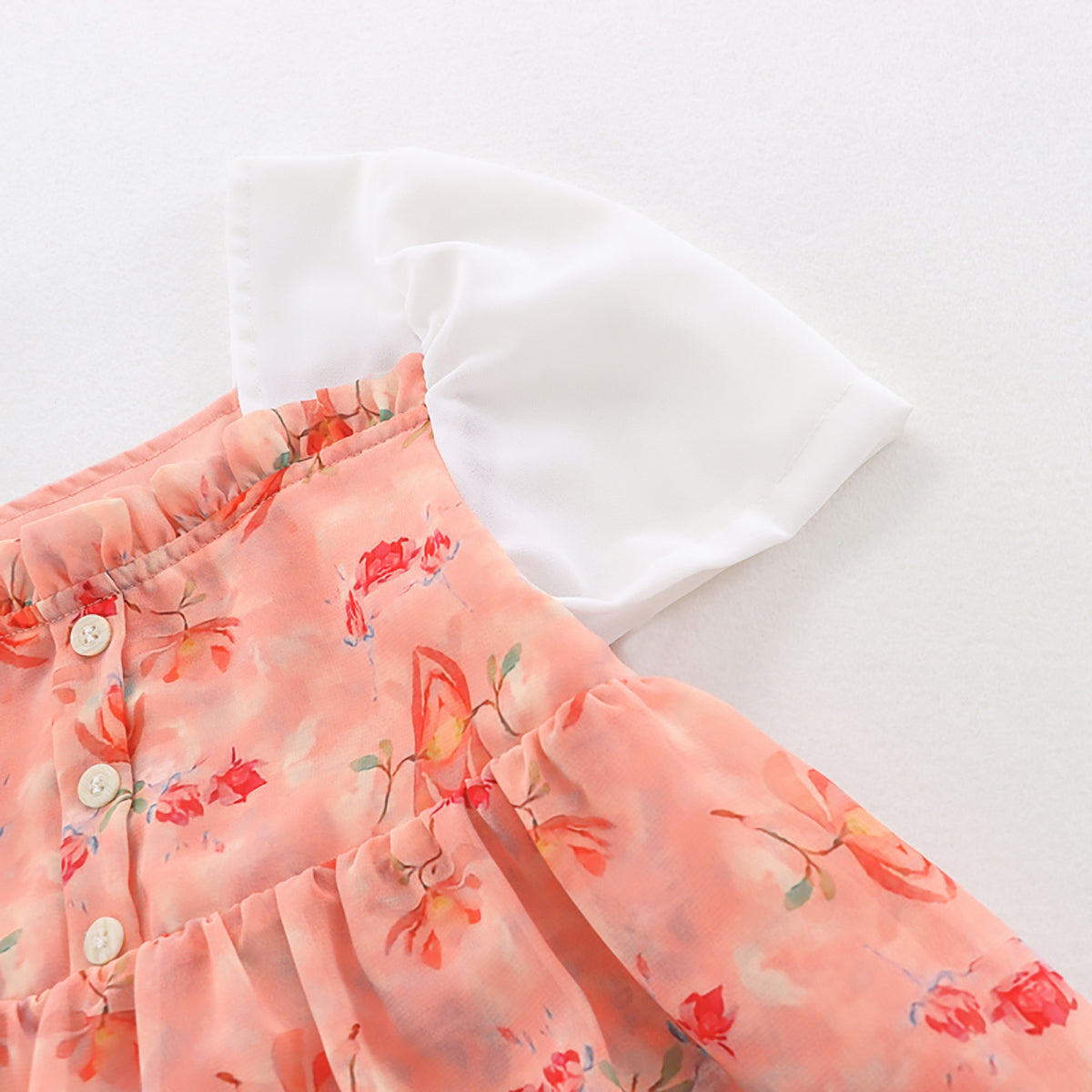 Mayoreo Vestido floral básico de algodón para niñas pequeñas Rosado 2-3 años
