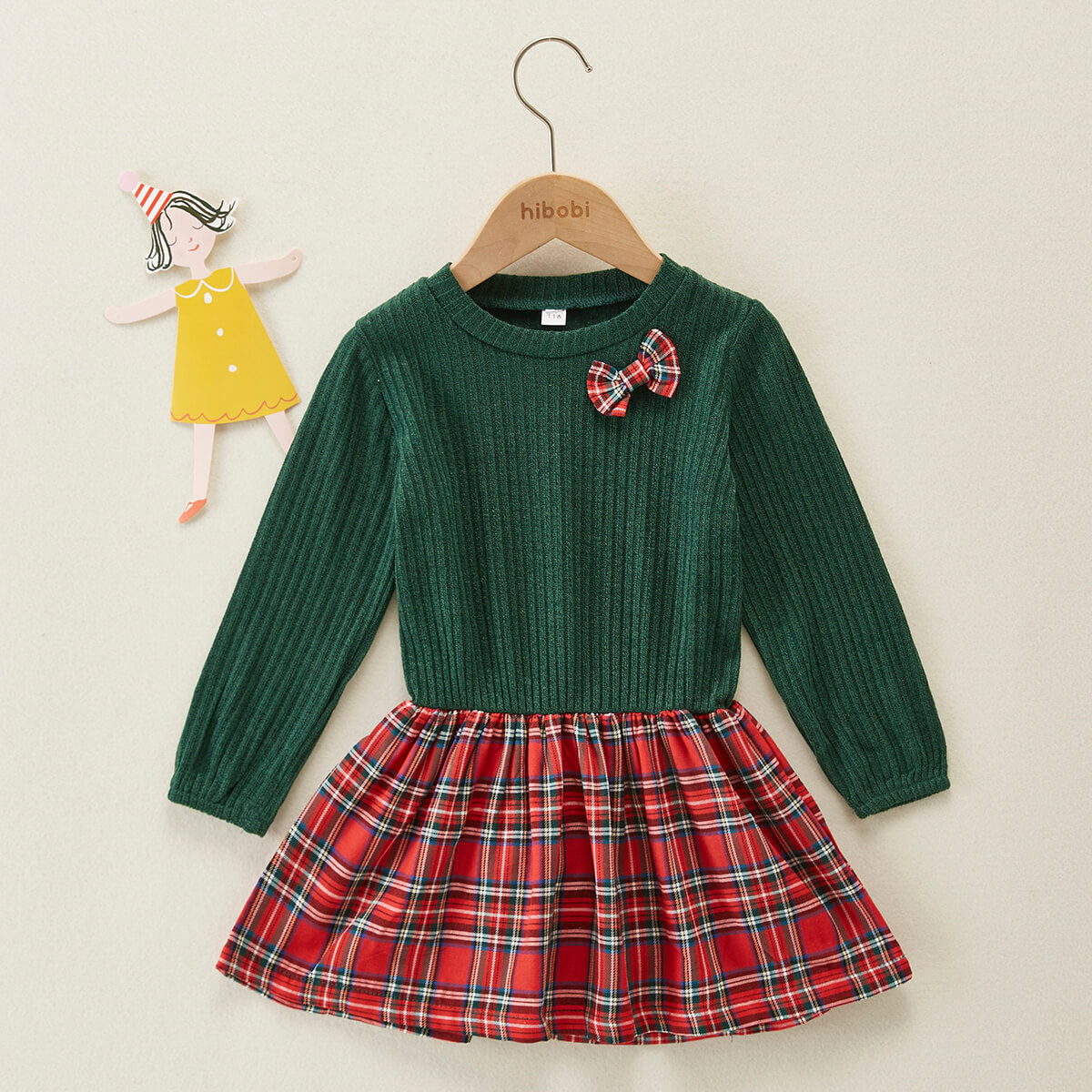 Mayoreo Vestido color block con estampado de cuadros escoceses para niña pequeña Verde 5-6 años