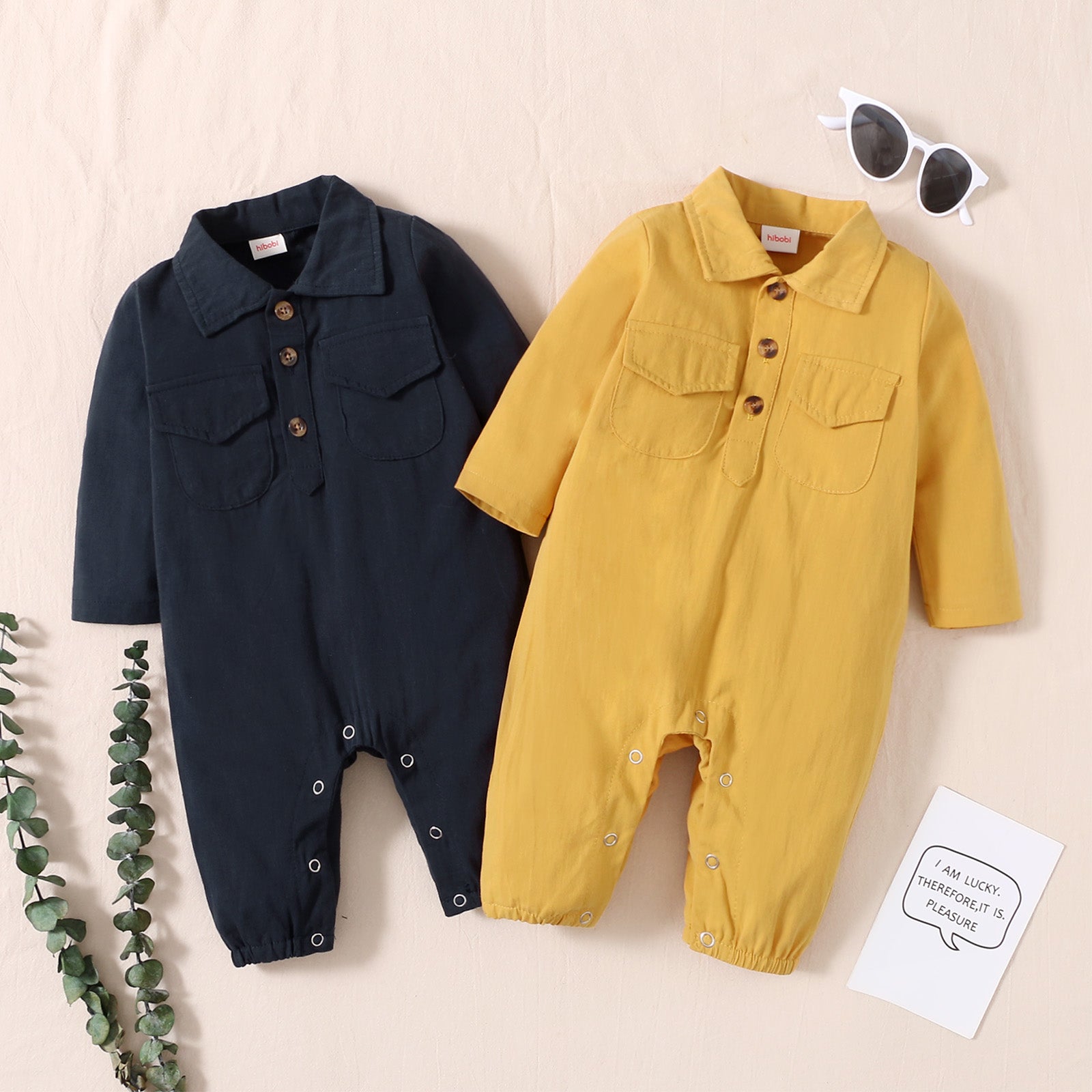 Mayoreo Mono de manga larga con cuello de camisa liso informal para bebé niño hibobi Amarillo 0-3 meses