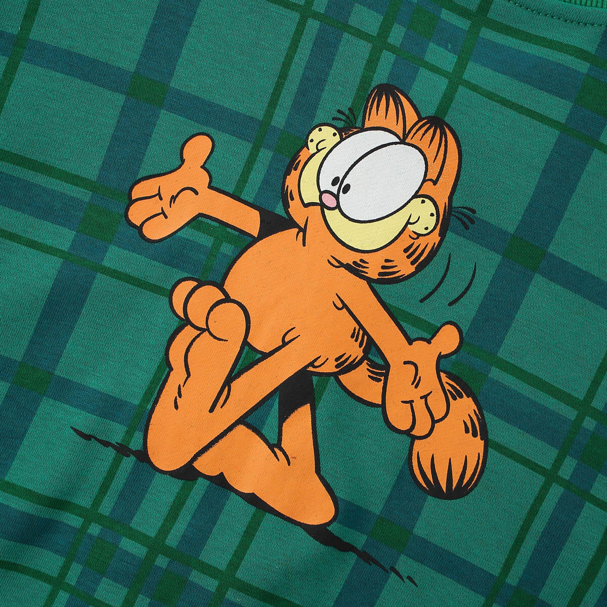Mayoreo x Garfield Traje de pantalón y top de gato de dibujos animados informal a cuadros para niños pequeños