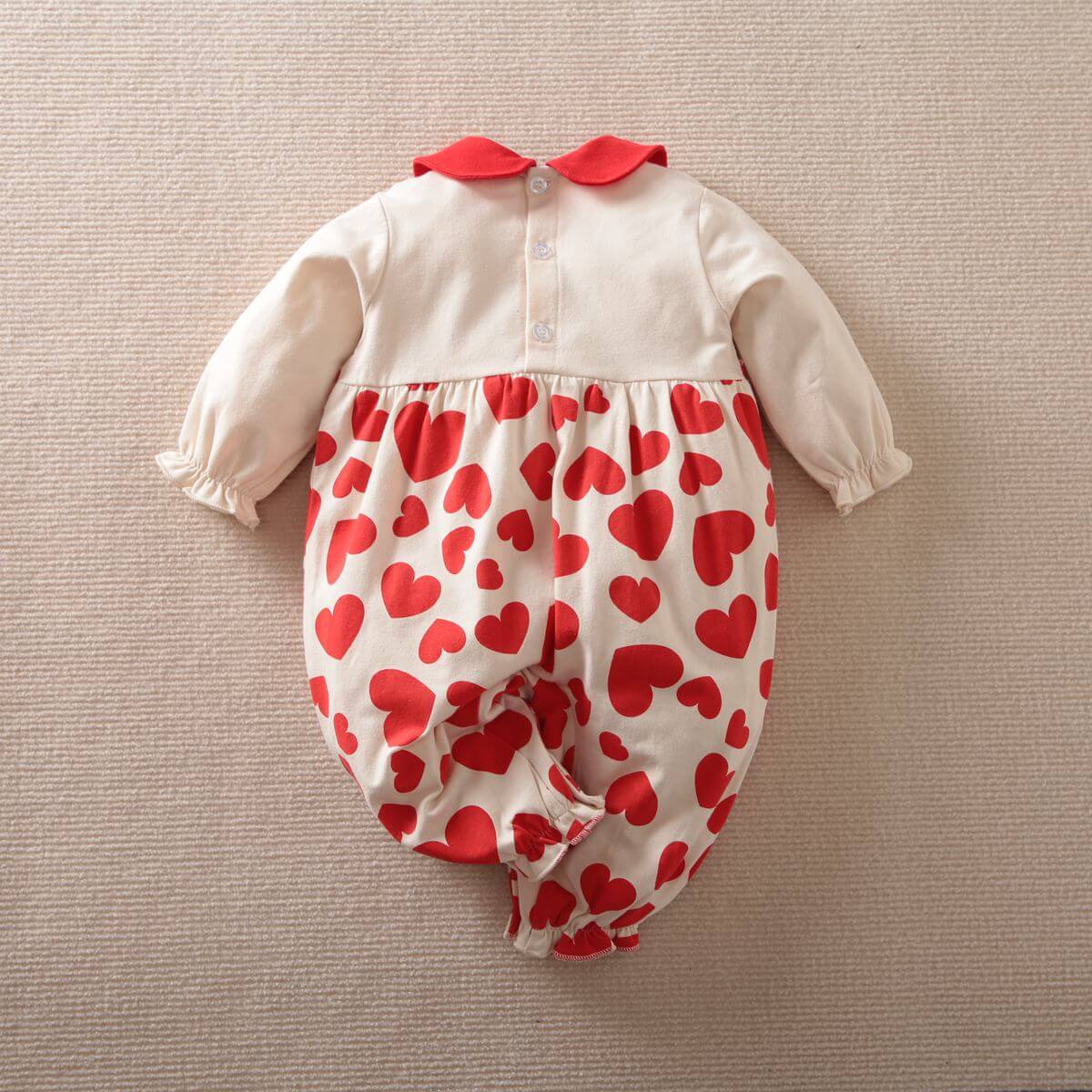 Mayoreo Mono de manga larga con estampado en forma de corazón y cuello de muñeca de San Valentín para bebé niña Caqui 6-9 meses