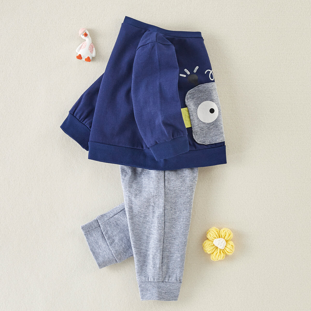Mayoreo Pantalón de dos piezas con estampado de robot para bebé niño Azul marino 3-6 meses