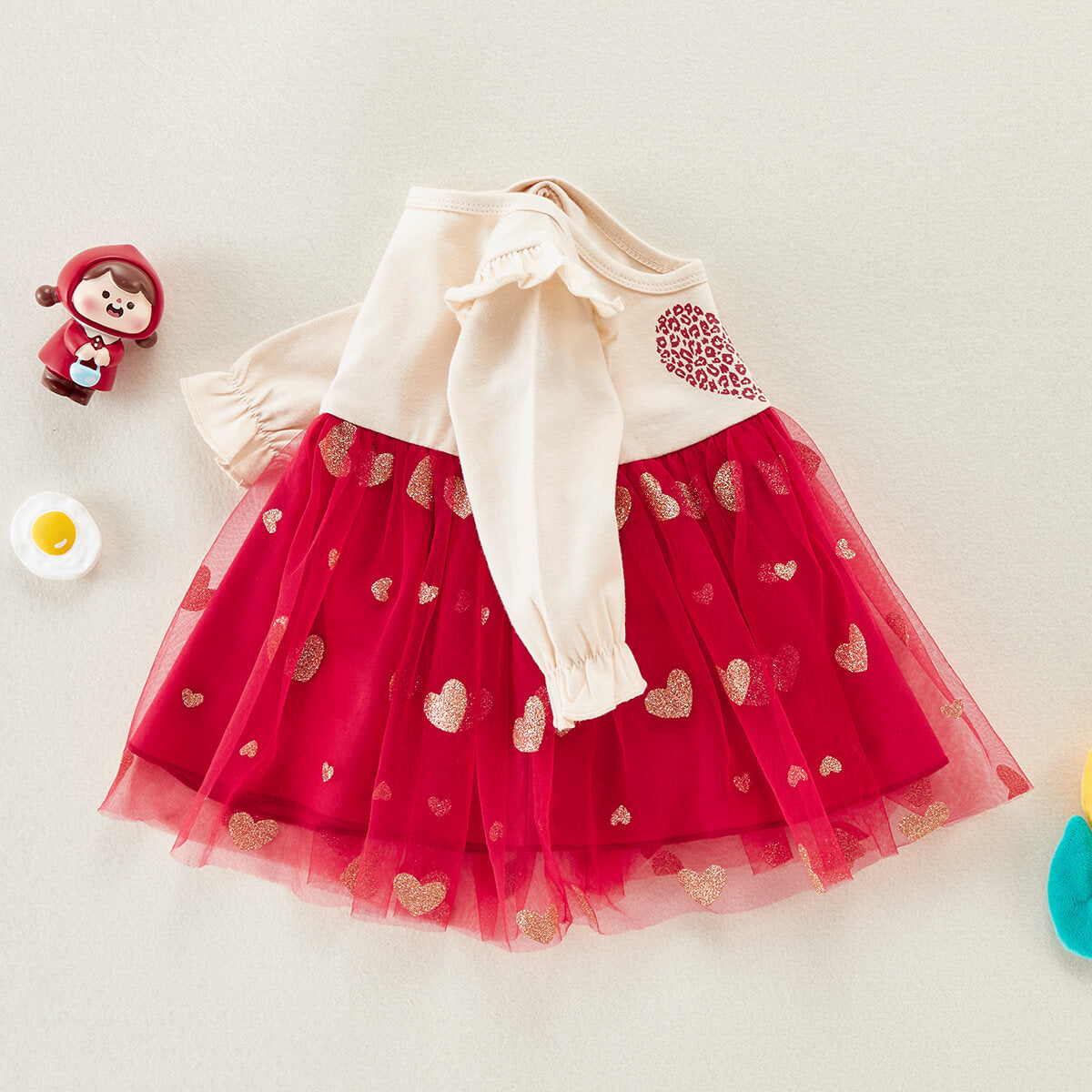 Mayoreo Vestido de malla en forma de corazón con volantes para el día de San Valentín y niña de dos piezas Blanco 9-12 meses