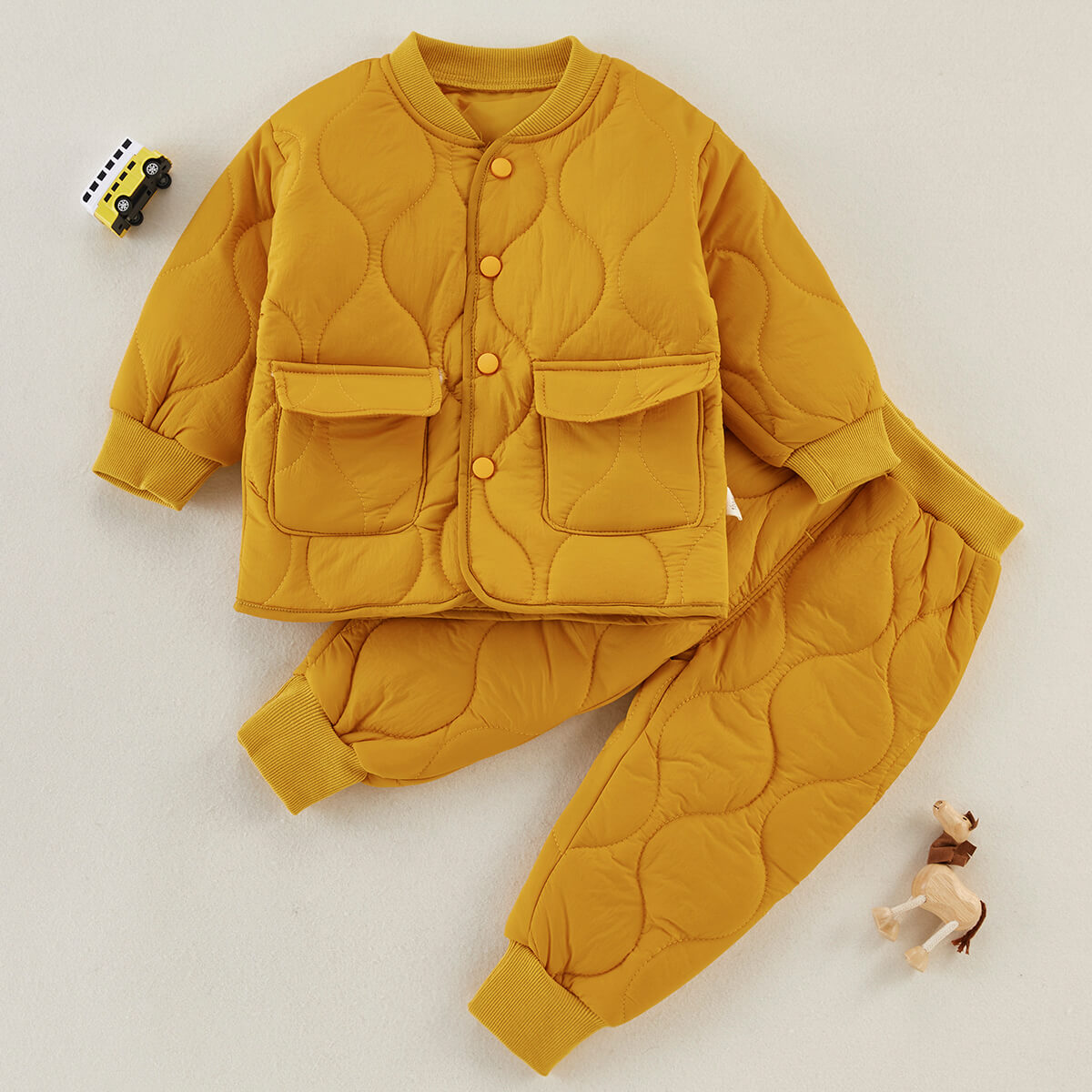 Mayoreo Traje de pantalón y top sólido casual de invierno para niño pequeño Amarillo 12-18 M