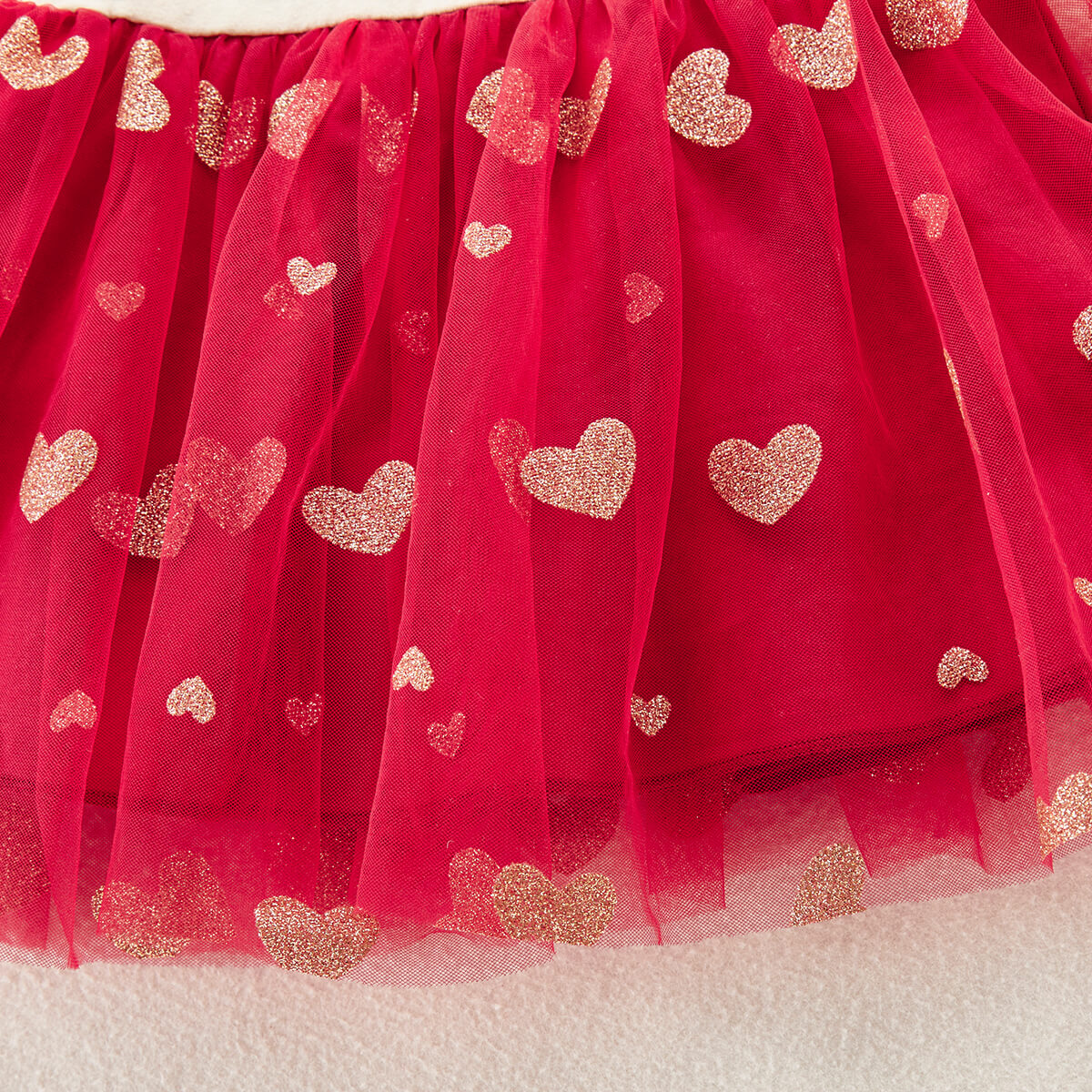 Mayoreo Vestido de malla en forma de corazón con volantes para el día de San Valentín y niña de dos piezas