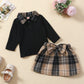 Mayoreo Baby Girl Sweet Plaid Falda de manga larga de dos piezas Negro 3-6 meses