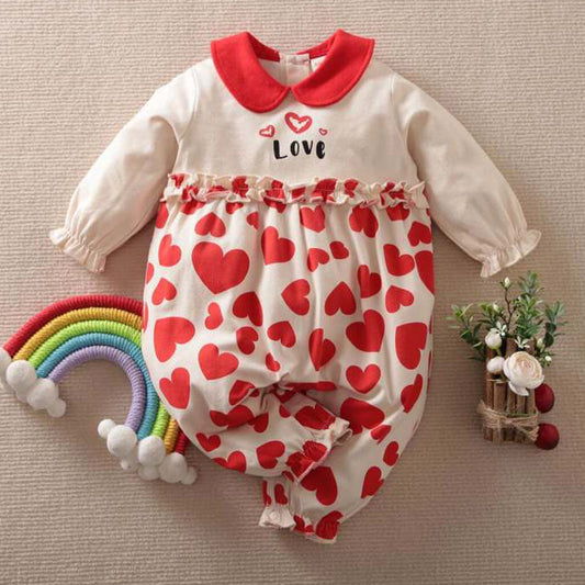 Mayoreo Mono de manga larga con estampado en forma de corazón y cuello de muñeca de San Valentín para bebé niña Caqui 0-3 meses