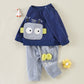 Mayoreo Pantalón de dos piezas con estampado de robot para bebé niño Azul marino 12-18 meses