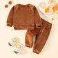 Mayoreo Top de felpa de manga larga estilo zorro de color sólido para niña de 2 piezas y pantalones de color sólido marrón 9-12 M