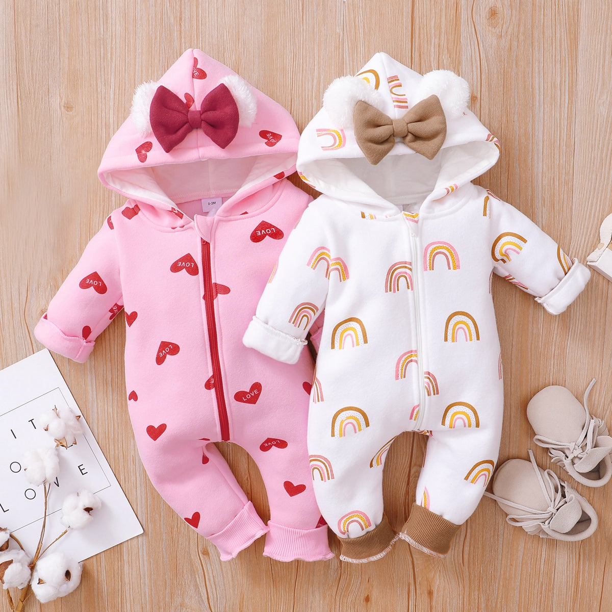 Mayoreo Mono con estampado de arcoíris dulce en forma de corazón para bebé niña Blanco Recién nacido