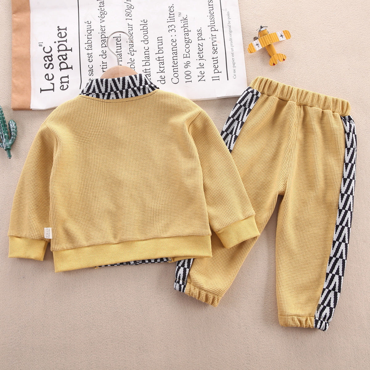 Mayoreo Suéter y pantalones fruncidos con bloque de color para niños pequeños gris 2-3 Y