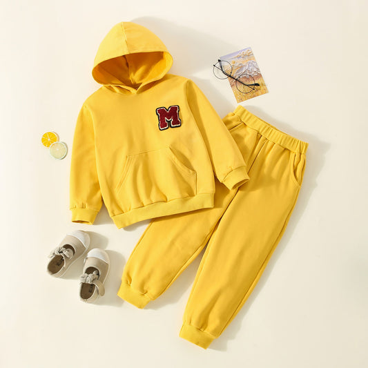 Mayoreo Suéter y pantalones con capucha y estampado de letras en color liso para niños pequeños Amarillo 18-24 M