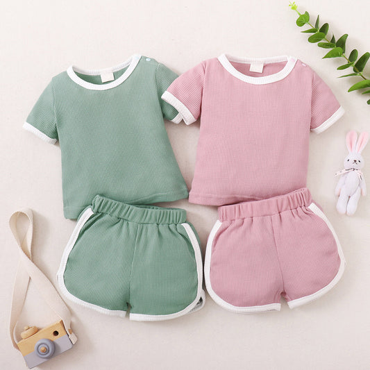 Mayoreo Conjunto de dos piezas de camiseta informal sólida para bebé niño Verde 0-3 M