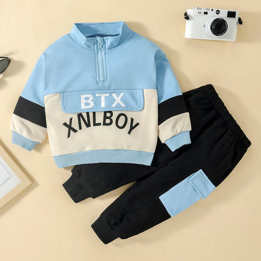 Mayoreo Conjuntos y pantalones de pijama de bloques de color con letras deportivas para niños pequeños Negro 12-18 M