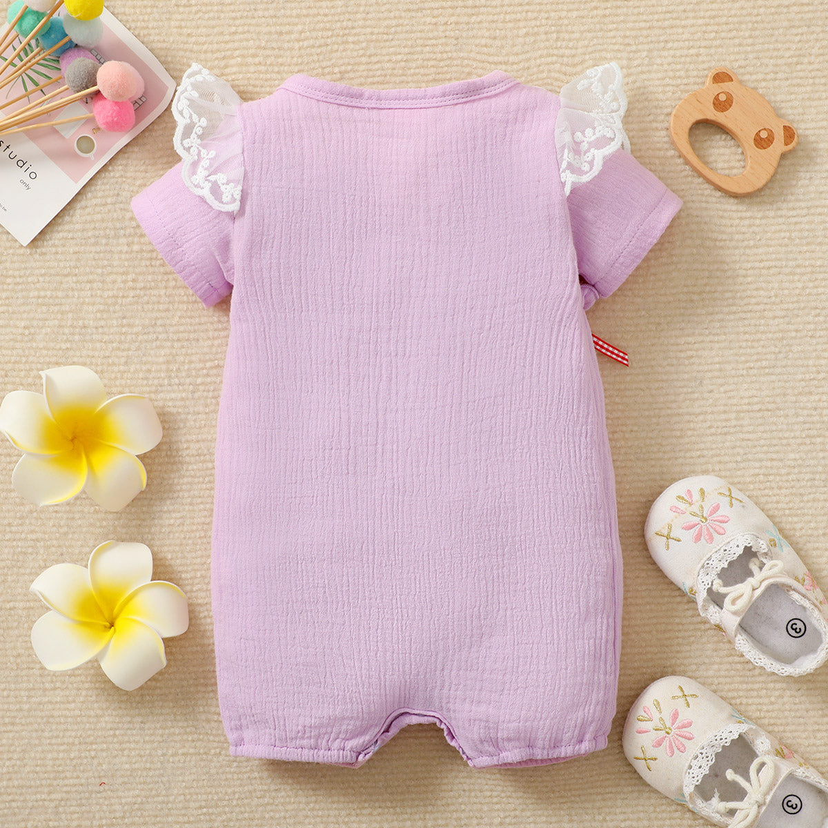 Mayoreo Girl Baby Body de encaje blanco sólido con lazo Blanco 6-9 M