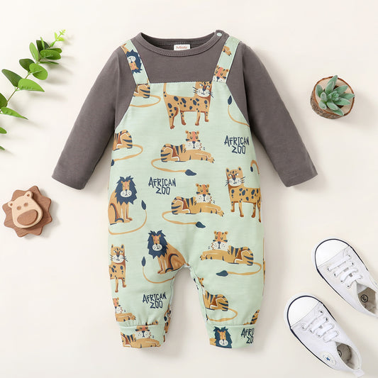 Mayoreo Mono de manga larga con estampado animal lindo para bebé niño Negro 0-3 meses