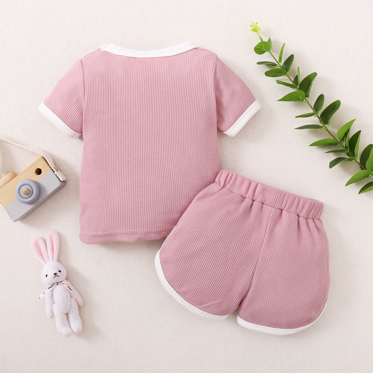 Mayoreo Conjunto de dos piezas de camiseta informal sólida para bebé niño Verde 9-12 M