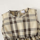 Mayoreo Camisa decorativa con lazo de color sólido para niña pequeña de 2 piezas y falda sin mangas a cuadros sin mangas Unbrella Caqui 4-5 Y