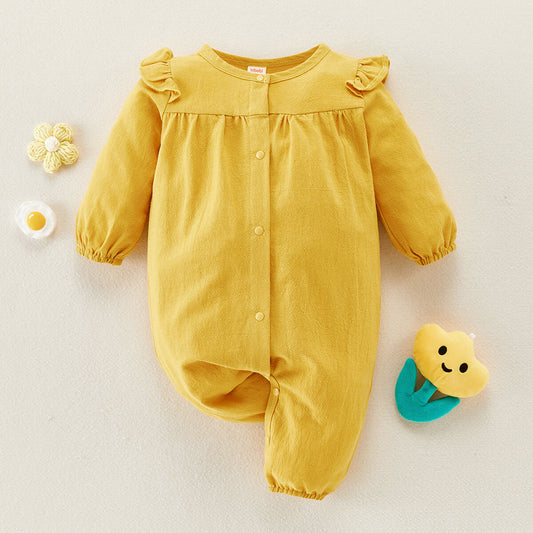 Mayoreo Mono de manga larga con estampado floral y volantes para bebé niña Amarillo 0-3 meses