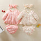 Mayoreo Baby Girl Ruffle Top And Pant There Piece With belt Rosado 3-6 M