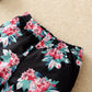 Mayoreo Baby Girl Letter Body de manga larga Estampado floral Pantalón Diadema de tres piezas Negro 6-9 meses