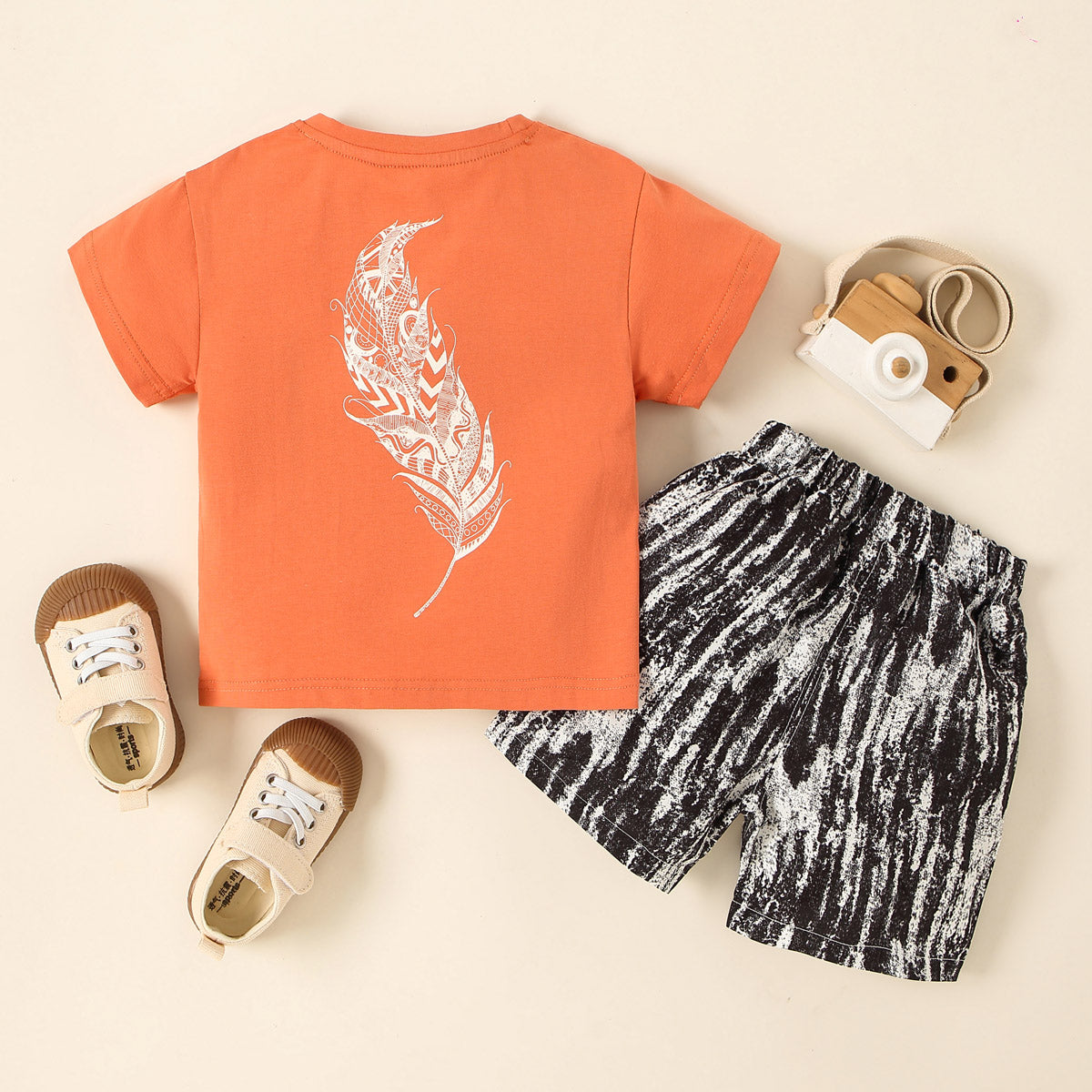 Mayoreo Camiseta y pantalones cortos con estampado de letras de águila informal para niño pequeño marrón 18-24 M