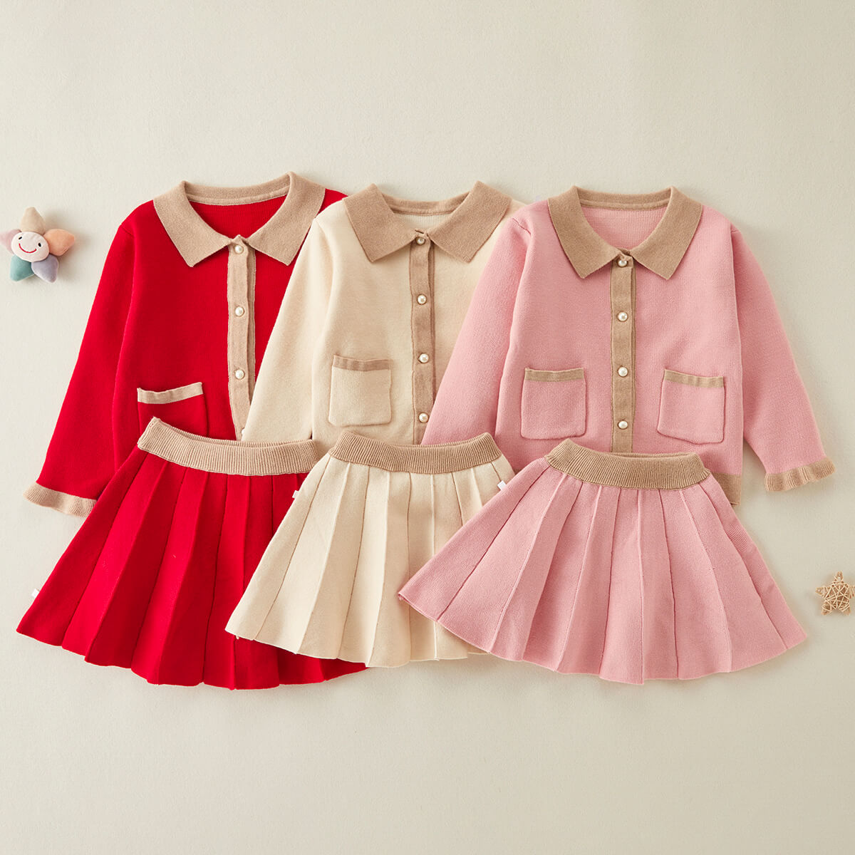 Mayoreo Conjunto de vestido de falda y top sólido de mezcla de sólidos clásicos para niñas pequeñas rojo 4-5 años