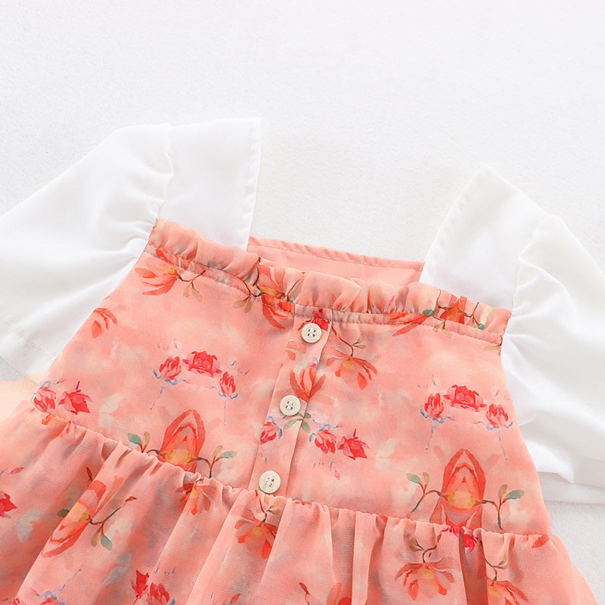 Mayoreo Vestido floral básico de algodón para niñas pequeñas Rosado 18-24 M