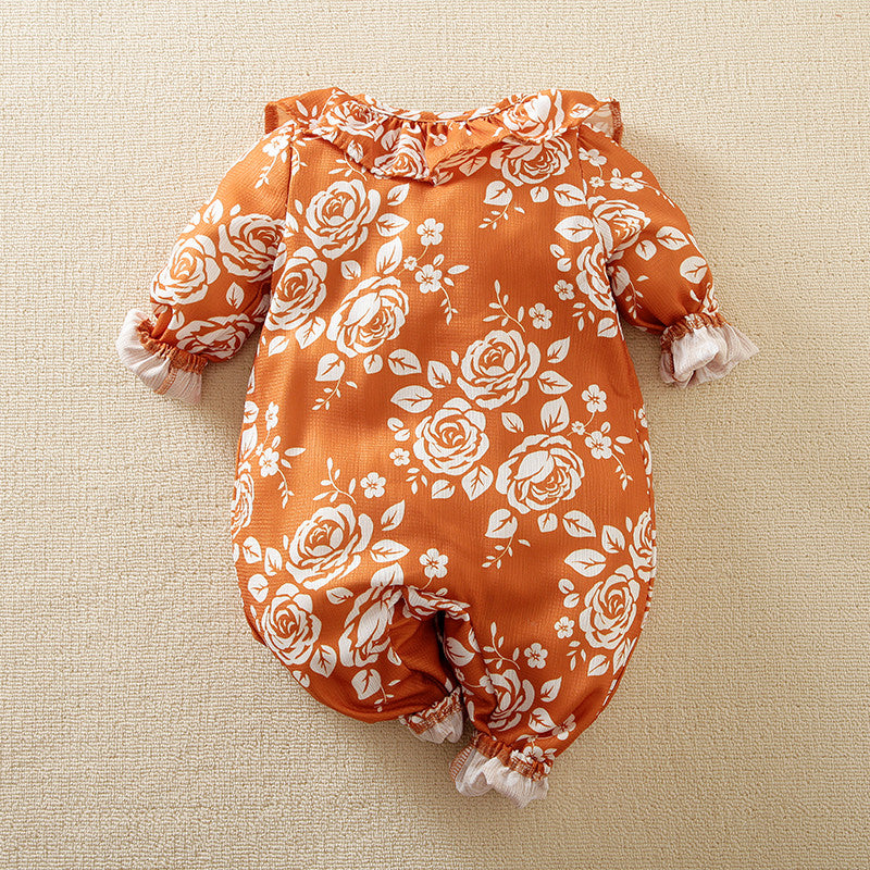 Mayoreo Mono de manga larga con estampado floral y volantes para bebé niña Amarillo 3-6 meses
