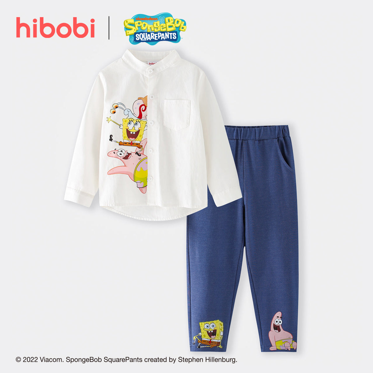 Mayoreo SpongeBob SquarePants × Camisa de manga larga deportiva violeta multicolor para niño pequeño y pantalones de color sólido