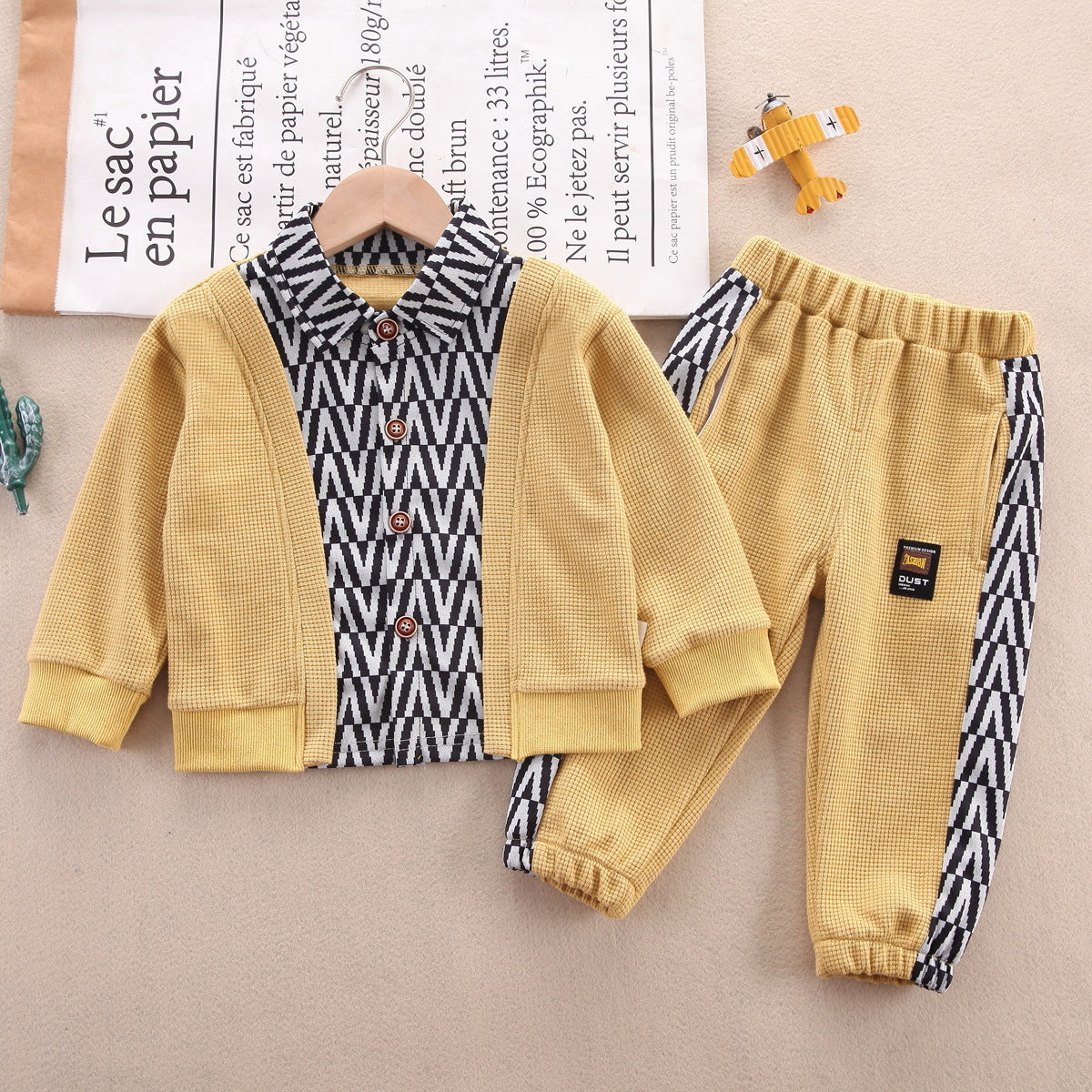 Mayoreo Suéter y pantalones fruncidos con bloque de color para niños pequeños gris 18-24 M