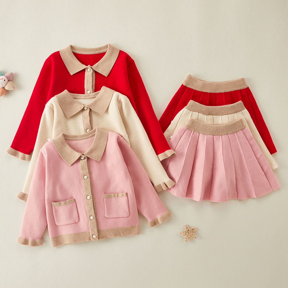 Mayoreo Conjunto de vestido de falda y top sólido de mezcla de sólidos clásicos para niñas pequeñas rojo 3-4 años