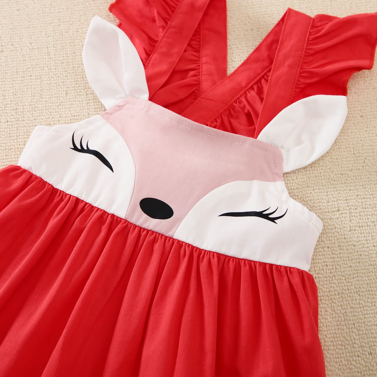 Mayoreo Girl Baby Cute Deer Fly manga correa vestidos rojo 9-12 M