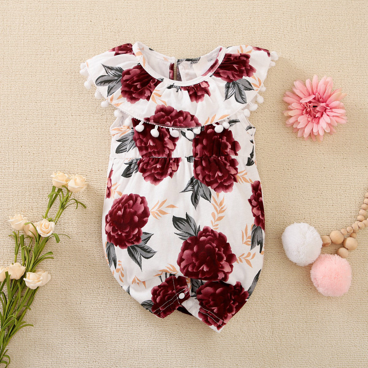 Mayoreo Body Bebé Niña Estampado Floral Rojo Sin Mangas